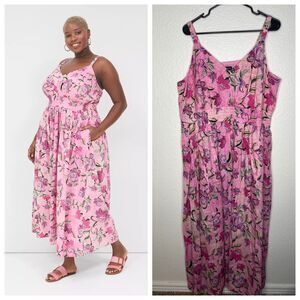 Lane Bryant sleeveless maxi dress vneck pink floral spring girly casual 22